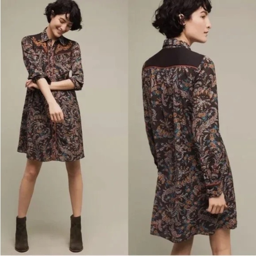 Holding Horses Anthropologie Floral Shirt Dress | Size 2 | Western Embroidered